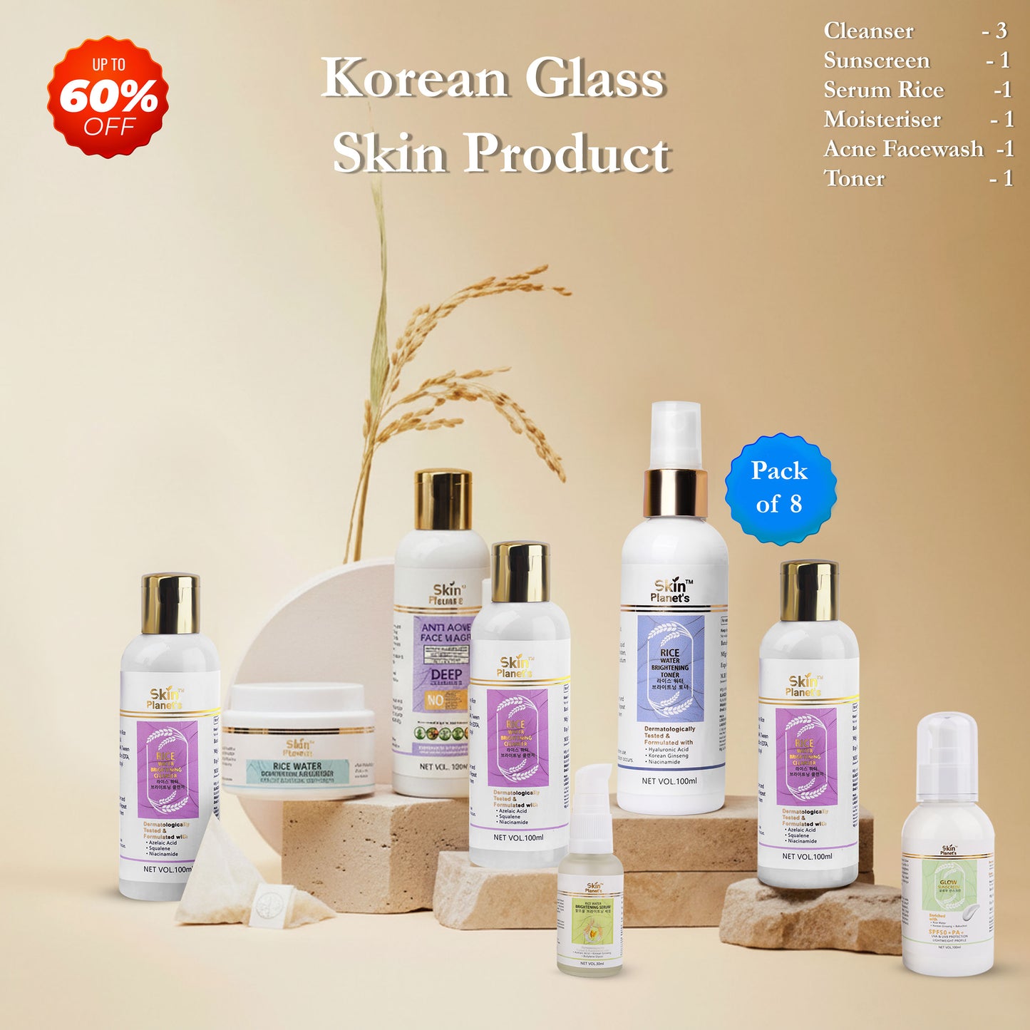 CLEANSER+SUNSCREEN+SERUM+MOISTURIZER+ACNE FACEWASH+TONER